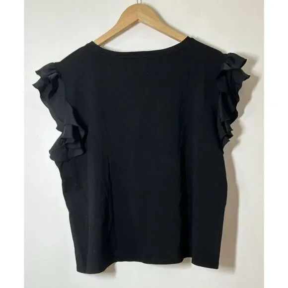 Vince Camuto Womens Size XL Black Flutter Sleeve Shirt Blouse Top - Picture 2 of 4